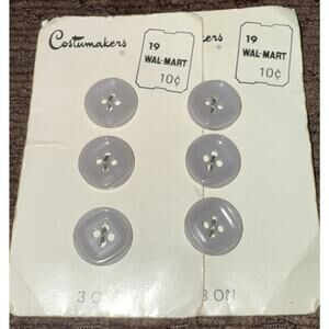 Vintage Buttons Costumakers Set Of Six NOS Gray Four Hole Flat Buttons 7/16”